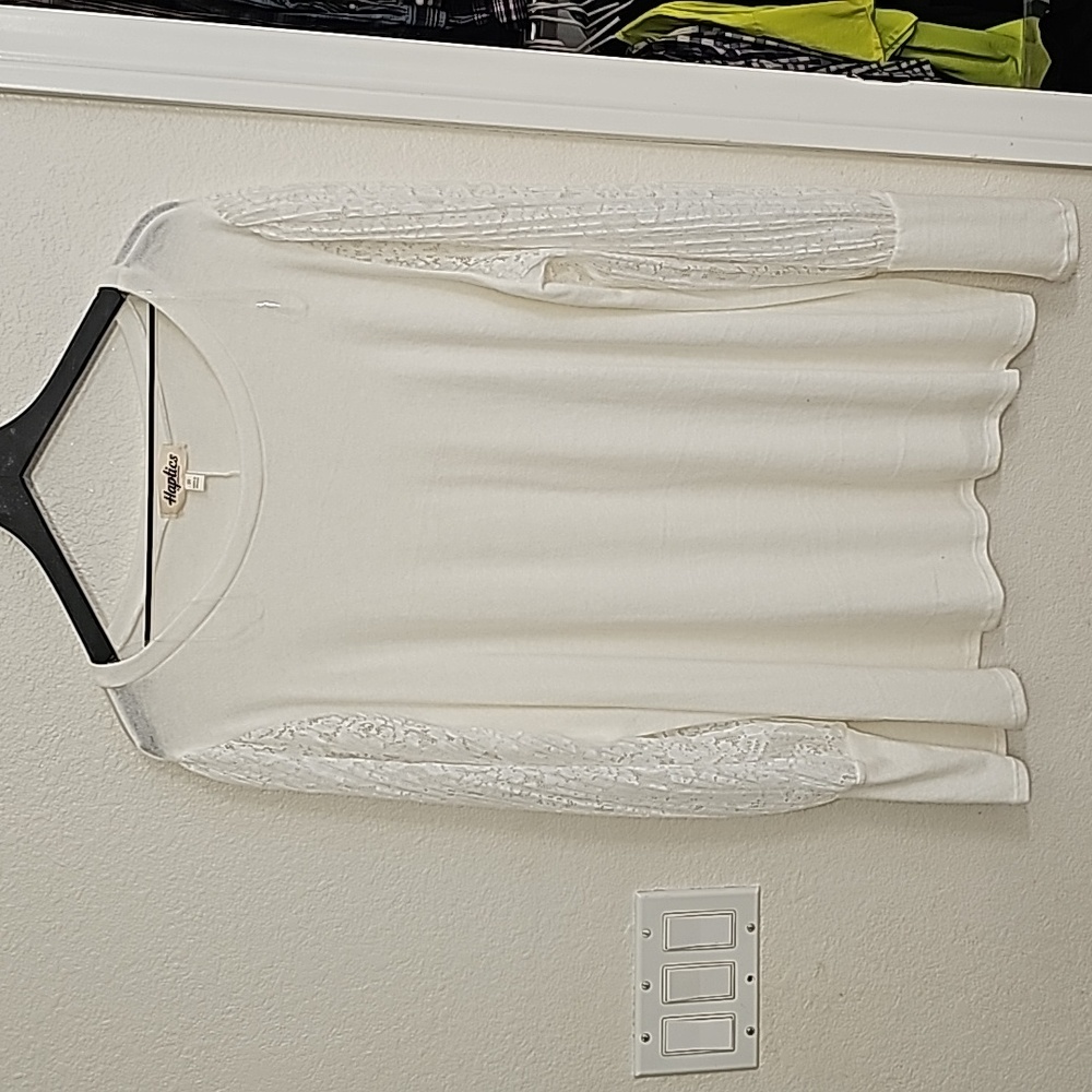 Haptics 2X Winter White Lace Sleeve Knit Sweater NWOT